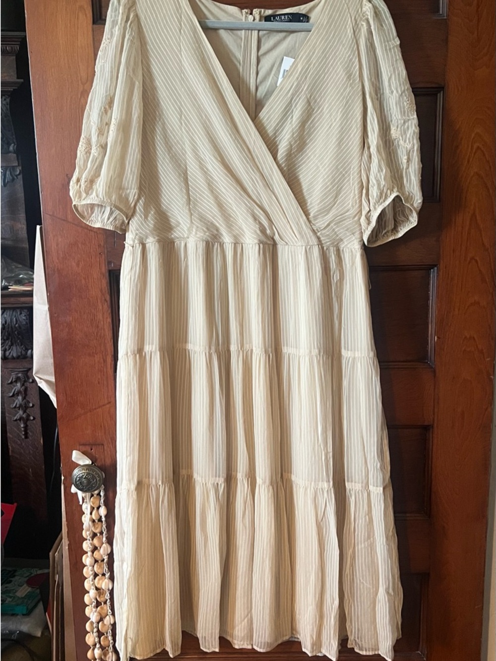 Ralph Lauren Soft Cream Tiered Wrap Midi Dress